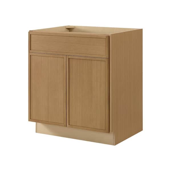 Leyton 30 in. W x 24 in. D x 34.5 in. H Ready to Assemble Plywood Slim Shaker Base Kitchen Cabinet in White Oak