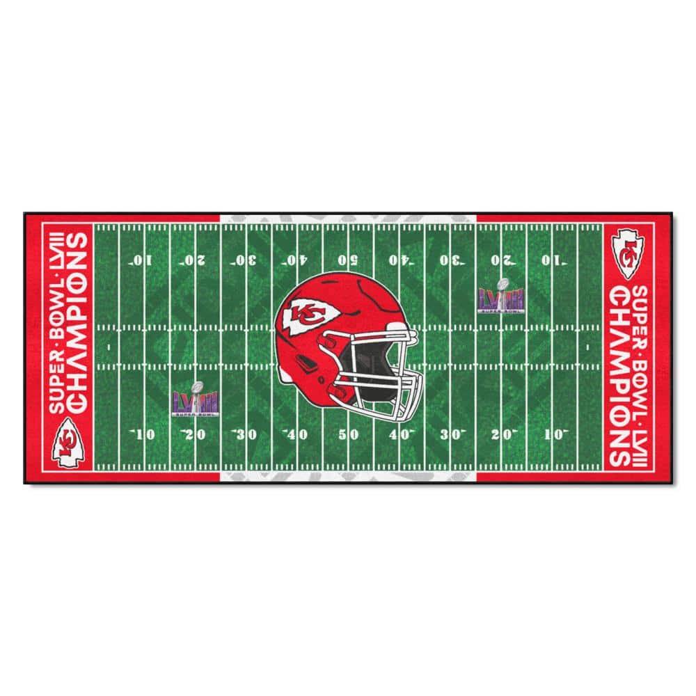 Kansas City Chiefs Super Bowl LVIII 2 ft. x 6ft. Green Field Runner Mat ...