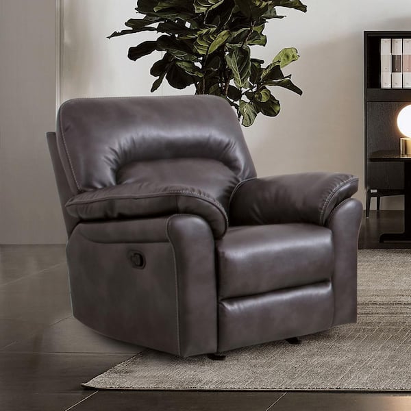 Furniture of America Monku Dark Gray Faux Leather Recliner Chair with Armrests