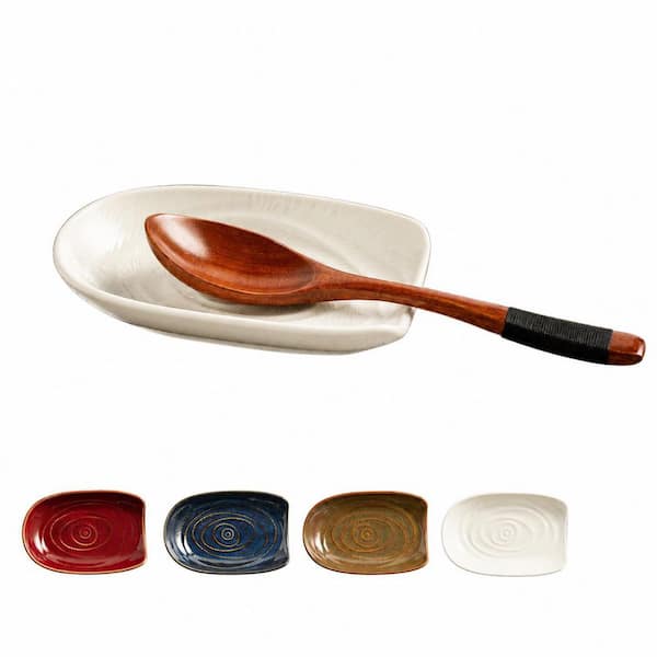 Flatware Serving Sets 2-Piece Ceramic Spoon Rest for Kitchen Counter 5.1 in. Porcelain Utensil Holder for Cooking
