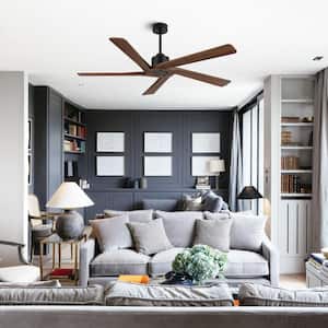 64 in. DC indoor Black and Walnut Ceiling Fan without Lights and Remote Control