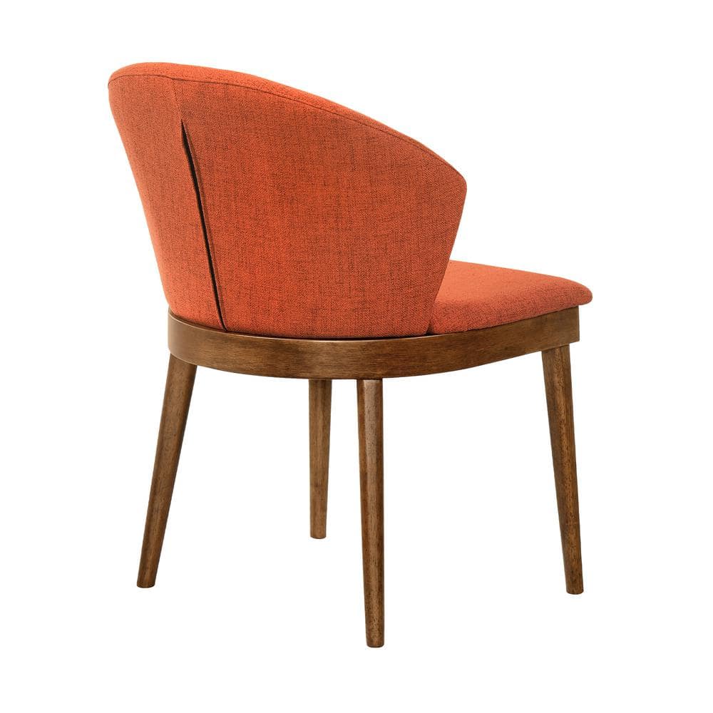 Sleek Orange Fabric Upholstered Side Chair with Walnut Wood Frame