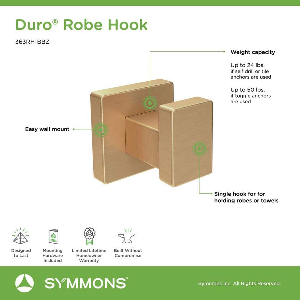 Duro Brushed Bronze Metal Wall Mounted Robe Hook