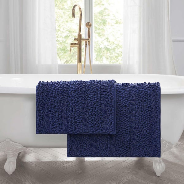Laura Ashley Non-Slip Astor Chenille Blue 20 in. x 34 in
