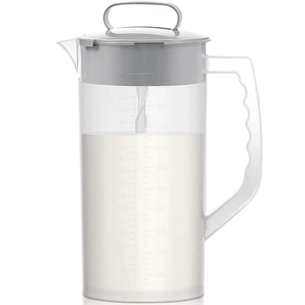 64oz Mixing Pitcher Transparent Formula Dispenser with Angled Blades Adjustable Plunger Easy Clean Lid Sealed