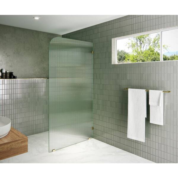 Glass Warehouse 38 in. x 78 in. Frameless Shower Door - Single Fixed Panel Fluted Frosted Radius Right Hand