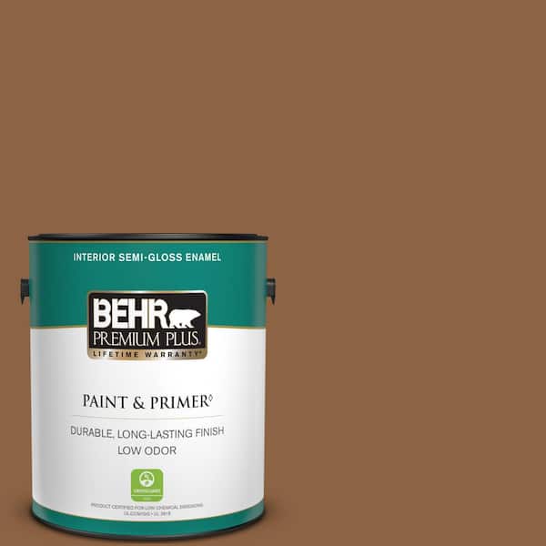 BEHR PREMIUM PLUS 1 gal. #260F-7 Caramel Latte Semi-Gloss Enamel Low Odor Interior Paint & Primer