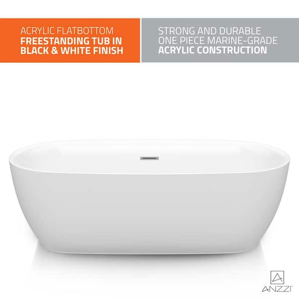 ANZZI Vite 60 in. L x 30 in. W Flat Bottom Acrylic Oval