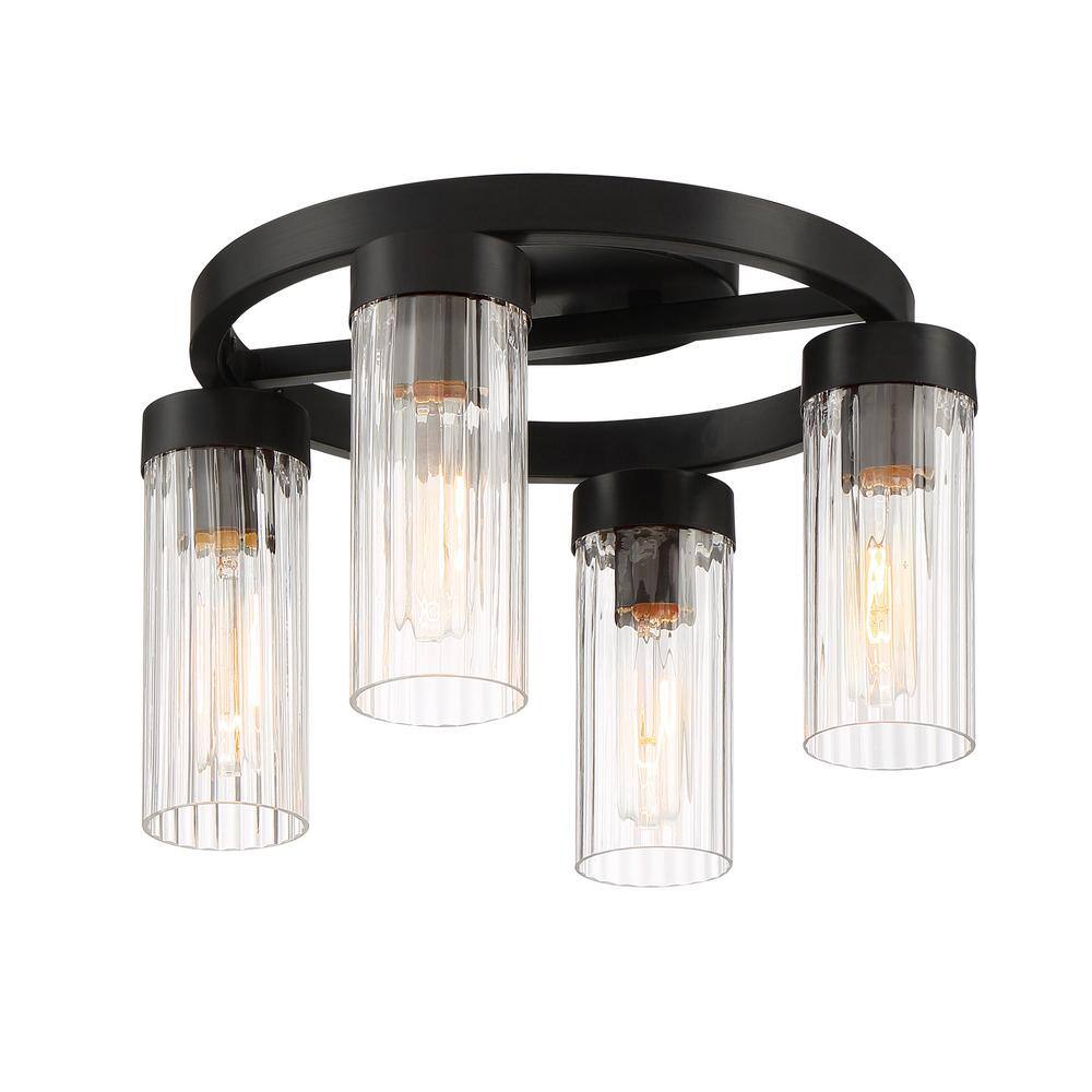 Braden Iron Graphite 14.5" Modern Semi-Flush Mount with Striated Glass
