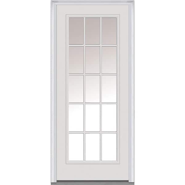 MMI Door 34 in. x 80 in. Clear Left-Hand Full Lite  Classic Primed Fiberglass Smooth Prehung Front Door