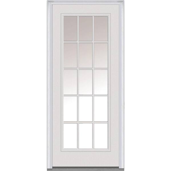 MMI Door 34 in. x 80 in. Clear Right-Hand Full Lite  Classic Primed Fiberglass Smooth Prehung Front Door