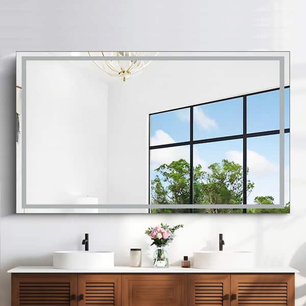 Interbath 72 in. W x 48 in. H Rectangular Aluminum Framed Backlit and Front Light LED Wall Bathroom Vanity Mirror in Gun Grey