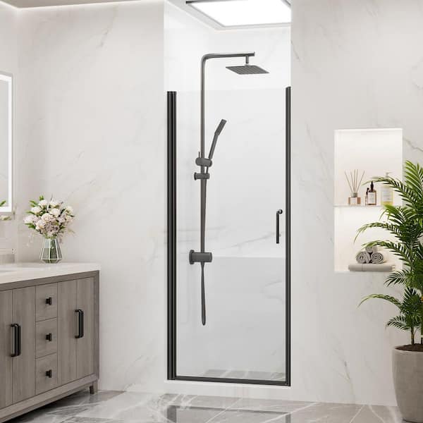 28 in. W x 72 in. H Pivot Swing Frameless Shower Door in Brushed Nickel with Clear Glass and Handle