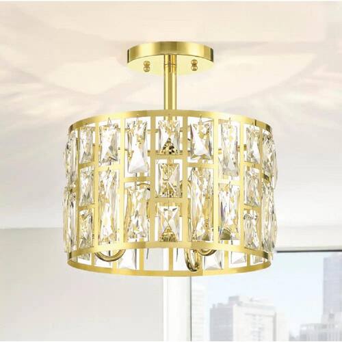 Kristella 3-Lights Round Soft Gold Drum Semi Flush Mount