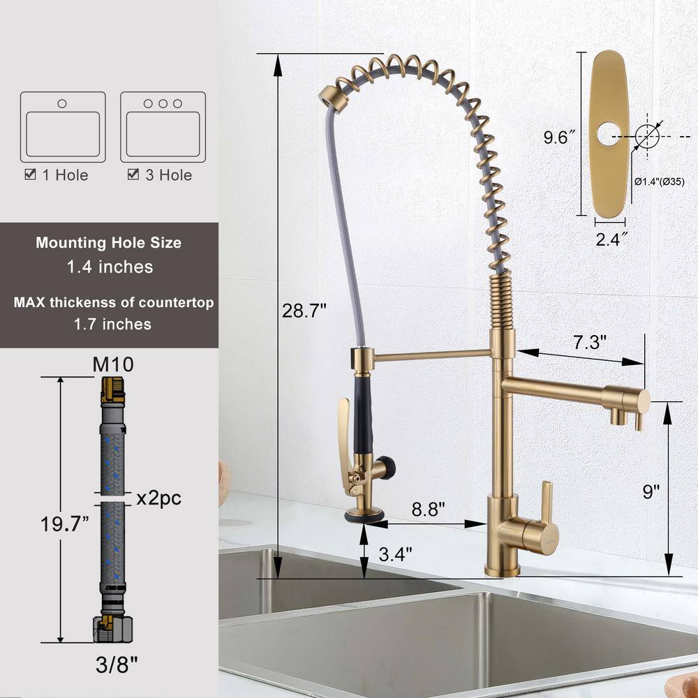 Brushed Gold Single Handle Pull-Out Kitchen Faucet with Deck Plate