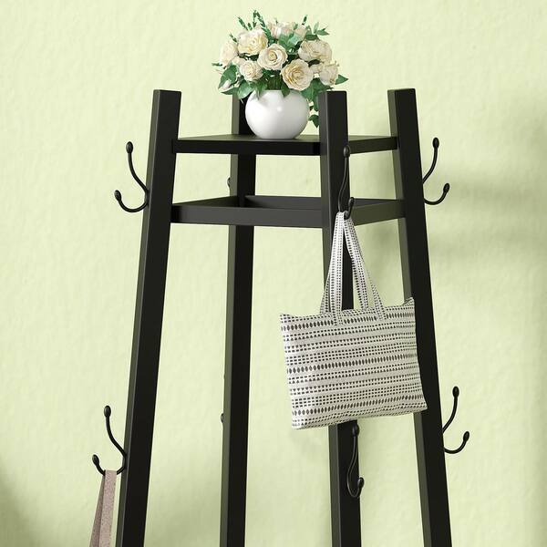 VECELO Black Industrial Coat Rack Freestanding, Clothes Stand with