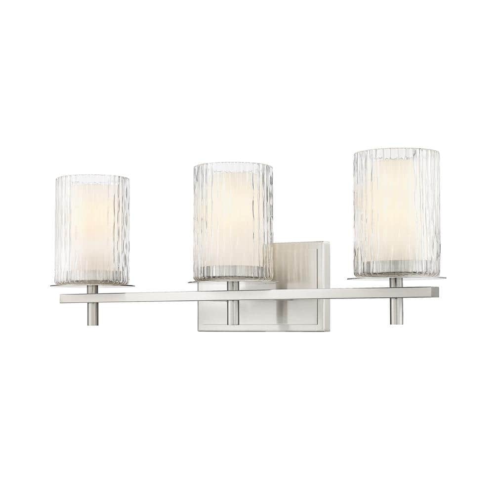 Grayson 23 in. 3-Light Brushed Nickel Vanity Light with Clear Etched Opal G