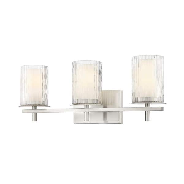 Unbranded Grayson 23 in. 3-Light Brushed Nickel Vanity Light with Clear Etched Opal Glass Shade with No Bulbs Included