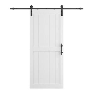30 in. x 84 in. 2-Panel Plank White MDF Interior Sliding Barn Door Slab with Hardware Kit