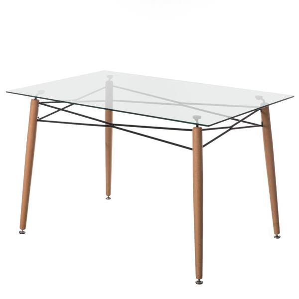 Fabulaxe Rectangle Clear Glass Top Accent Dining Table with 4 Beech ...
