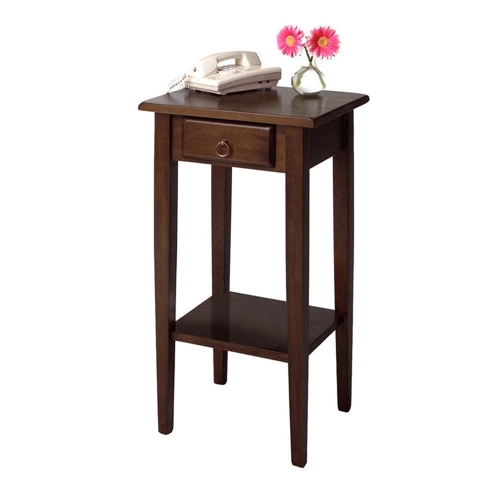Transitional Regalia 29.5" Walnut Wood & Stone Accent Table with Storage