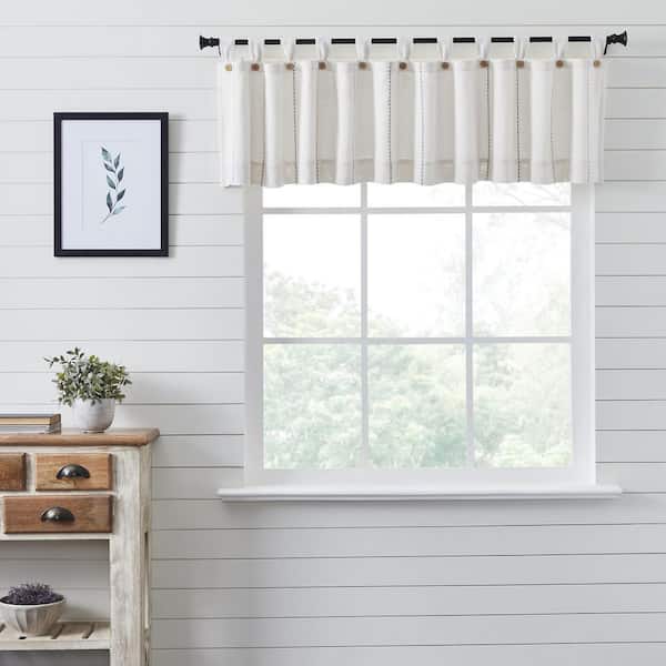 Stitched Burlap 90 in. L x 16 in. W Tab Top Cotton Valance in Soft White Dove Grey
