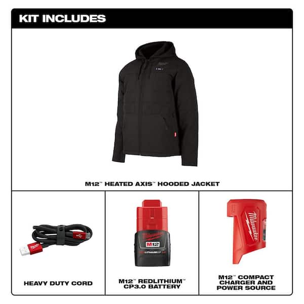Milwaukee Men's X-Large M12 12-Volt Lithium-Ion Cordless Black Heated Jacket  Hoodie Kit with (1) 2.0 Ah Battery and Charger 306B-21XL - The Home Depot