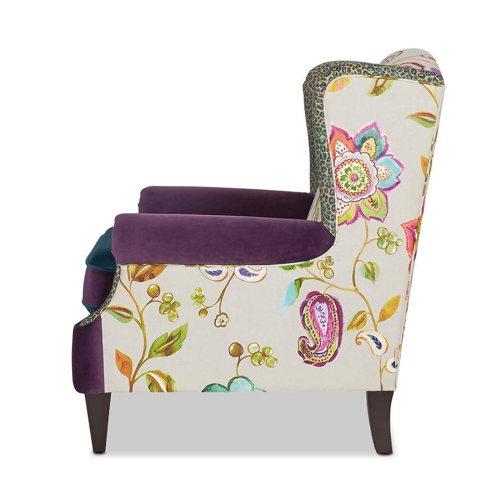 Sustainably Sourced Brown Velvet Wingback Accent Chair with Wood Frame