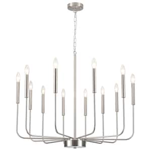 Tirath 32.1in. 12 Light Nickel Candle Kitchen Island Classic Traditional Chandelier Linear Pendant with No Bulb Included