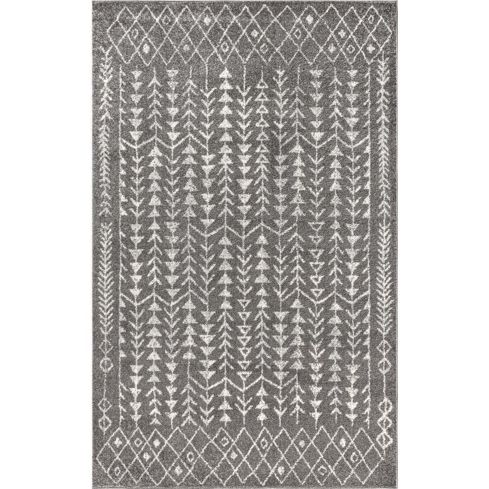 Ziri 4' x 6' Grey and Cream Synthetic Moroccan Area Rug