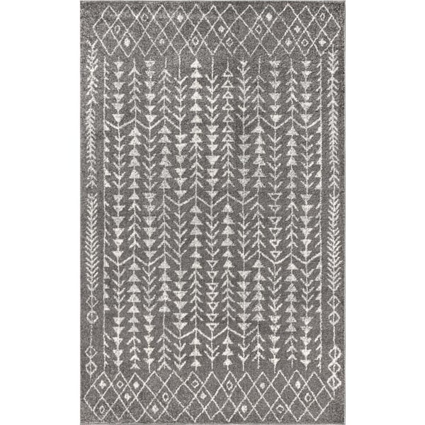 Ziri Moroccan Geometric Grey/Cream 8 ft. x 10 ft. Area Rug