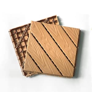 12 in. W x 12 in. L Outdoor Diagonal Stripe Plastic Composite Flooring Deck Tiles (35 Per Box), Wood Color