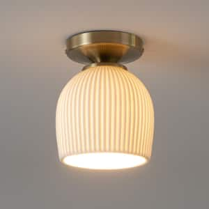 Petaluma 5 in. 1-Light Weathered Brass Smart Home Semi- Flush Mount with No Glass Shade and No Bulbs Included