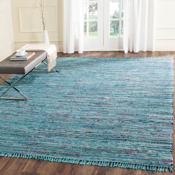 Rag Rug Blue/Multi 8 ft. x 8 ft. Square Striped Area Rug