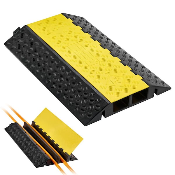 Cable Protector Ramp 1-Pack, 2-Channel Rubber Cord Cover, 4 x 3 in. Channel, 22,000 lbs. Load, Flip-Top, Indoor/Outdoor