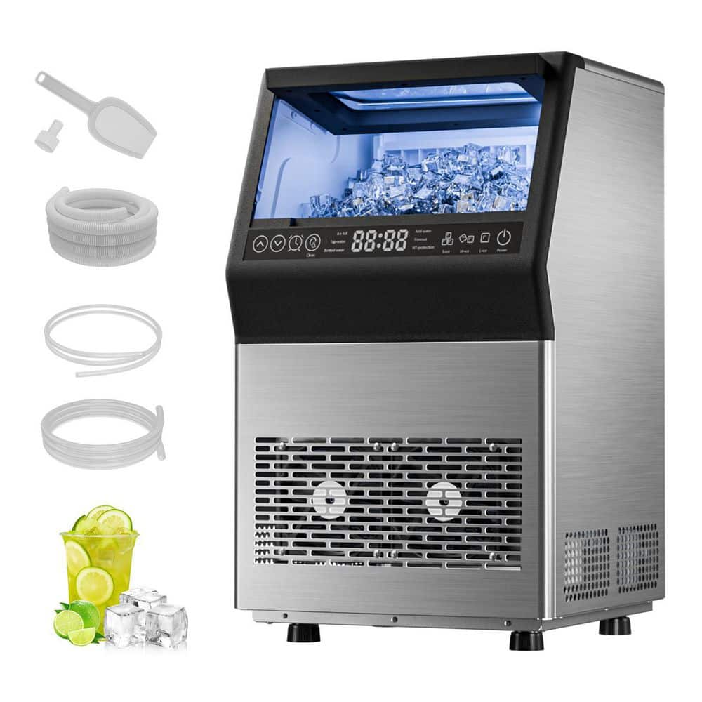 14.17 in. 80 lb./24H Full Size cubes Freestanding Commercial Ice Maker in Stainless Steel with Dual Water Supply Options