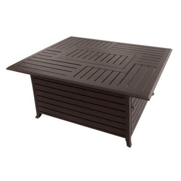Rectangle Slatted Aluminum Firepit In, Az Heater Propane Antique Bronze And Stainless Steel Fire Pit