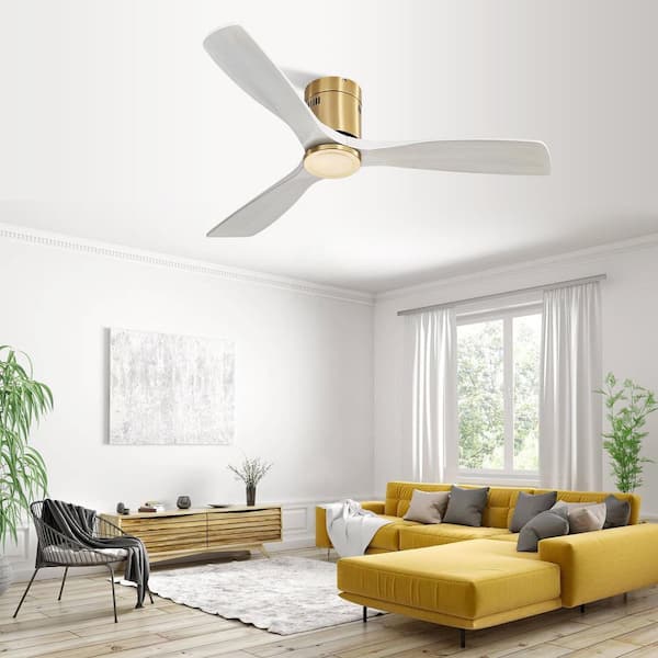 52 in. Indoor Gold Ceiling Fan with 3 Wood Blades, 6 Speeds Reversible DC Motor without Light