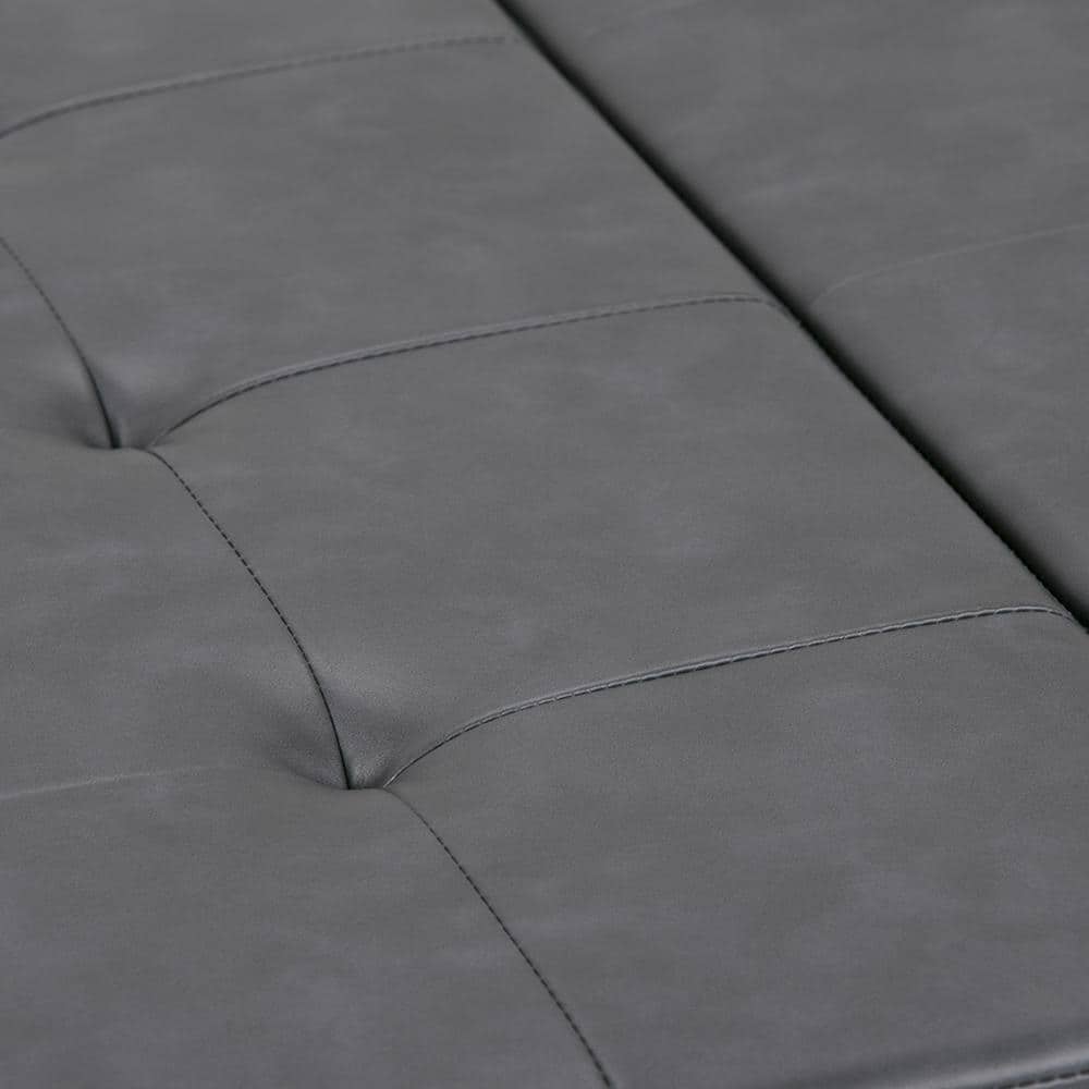 Stone Gray Faux Leather Tufted Square Cocktail Ottoman with Storage