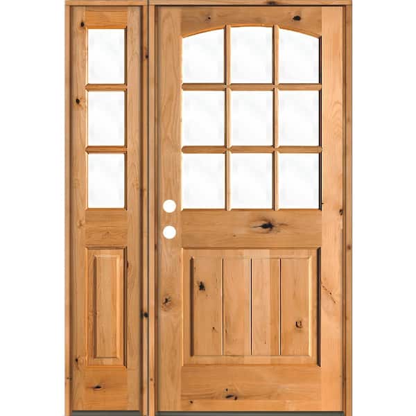 Krosswood Doors 50 in. x 80 in. Knotty Alder Right-Hand/Inswing 9-Lite Clear Glass Clear Stain Wood Prehung Front Door/Left Sidelite