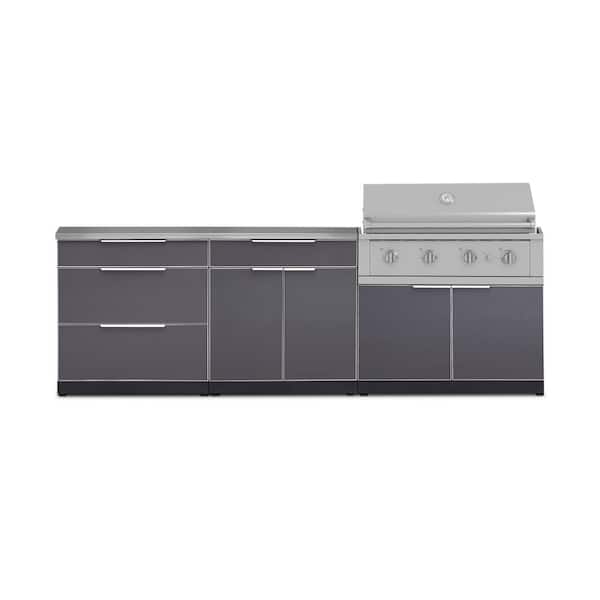 NewAge Products Outdoor Kitchen 104 in. W x 24 in. D x 48.5 in. H Aluminum 5-Piece Cabinet Set w/40 in. Performance Liquid Propane Grill