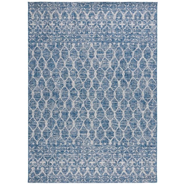 Courtyard Navy/Gray 8 ft. x 11 ft. Distressed Border Trellis Indoor/Outdoor Area Rug