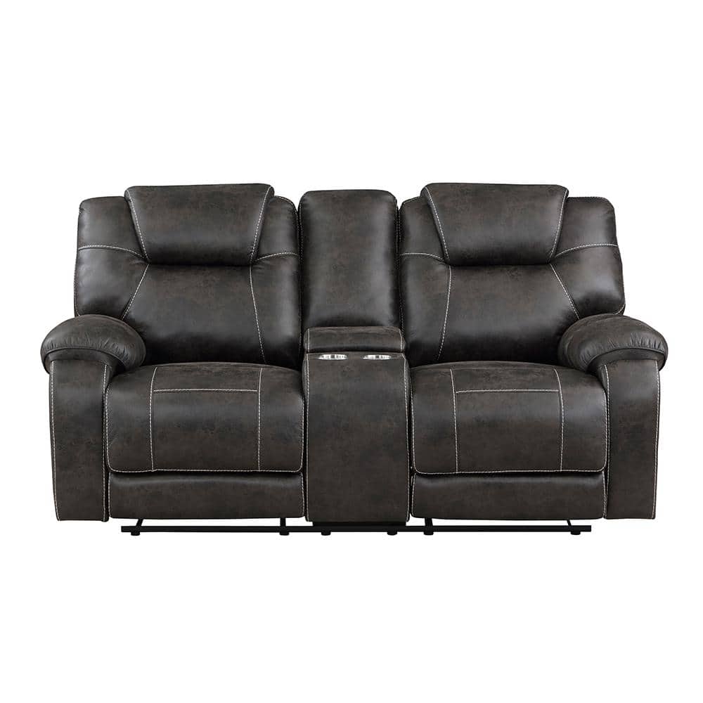 Emily 75 in. W Chocolate Microfiber Manual Double Reclining Loveseat Center