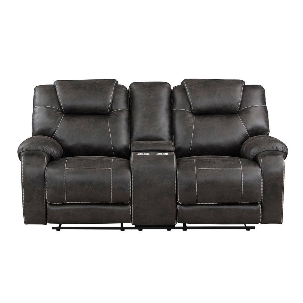 Emily 75 in. W Chocolate Microfiber Manual Double Reclining Loveseat