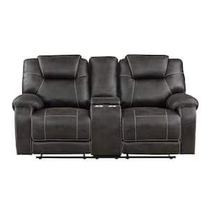 Emily 75 in. W Chocolate Microfiber Manual Double Reclining Loveseat Center Console