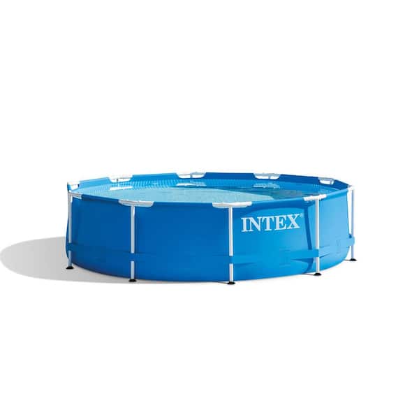 Intex 10 ft. Round Metal Frame Above Ground Swimming Pool with Swimming Pool Cover, 1718 Gallons Capacity