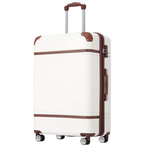 26.4 in. White Brown Lightweight Durable ABS Hardshell Suitcase with TSA Lock and Spinner Wheels