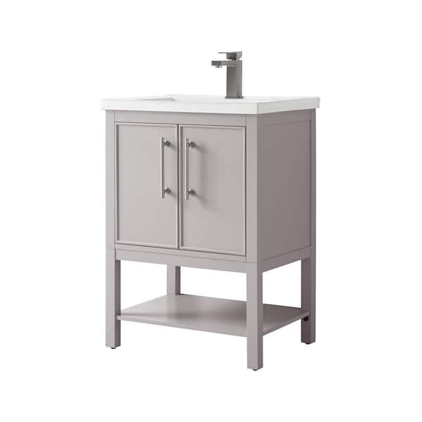 Taylor 24 in. W x 18 in. D x 34 in. H Bath Vanity in Taupe with Ceramic Vanity Top in White with White Sink