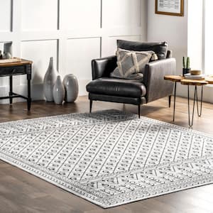 Casandra Machine Washable Moroccan Motif Gray 8 ft. x 10 ft. Transitional Area Rug