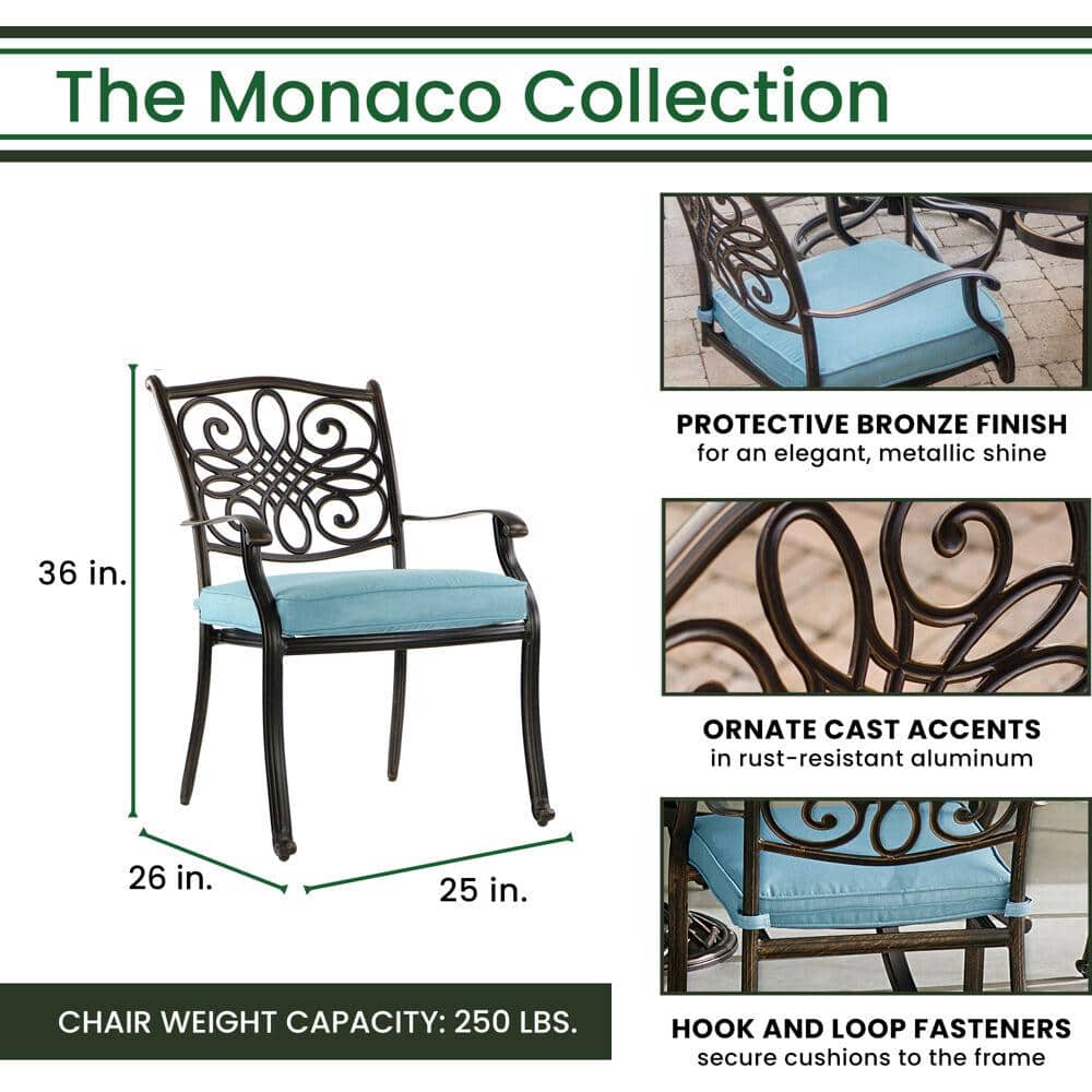 Elegant Monaco 60" Round Tile Dining Set for 6 with Cushions and Umbrella, Blue